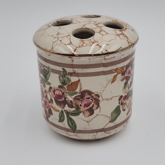 Vintage Croscill Cotswold Roses Toothbrush Holder Shabby Chic - Picture 7 of 9
